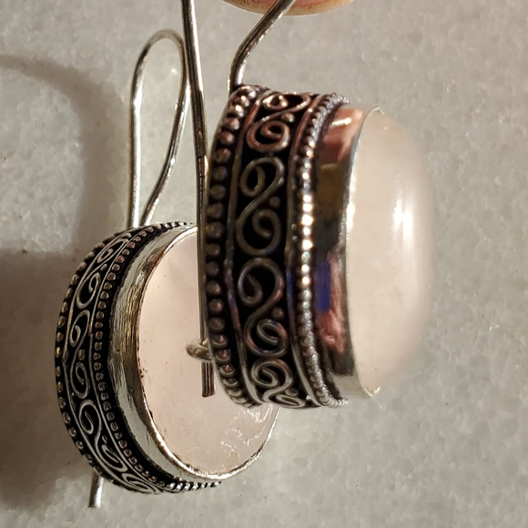New Rose Quartz 925 Silver Earrings. - Picture 4 of 16